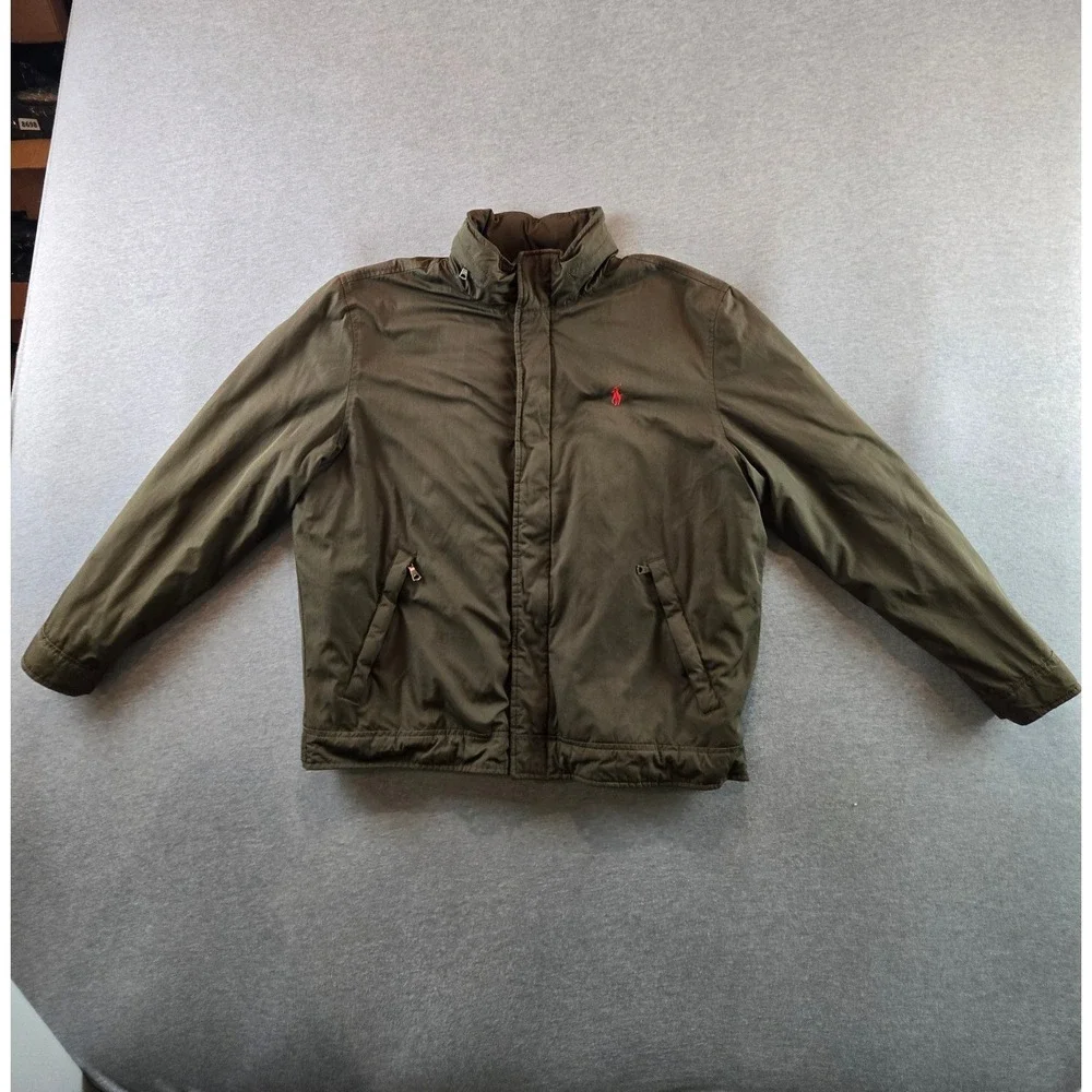 Vintage Polo Ralph Lauren Bomber Jacket Mens L Olive Hooded Fleece Lined 90's‎